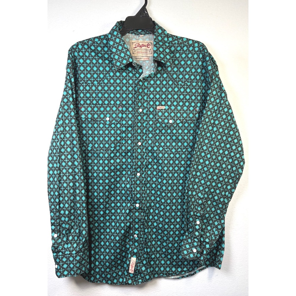Rafter C Button Up Shirt Mens XL Teal Black Pro Flex 45 Western Excellent